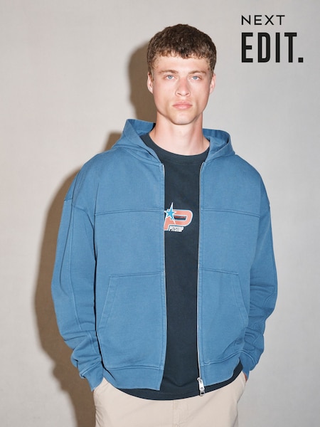 Blue - Regular Edit Heavyweight Jersey Relaxed Fit Zip Up Hoodie