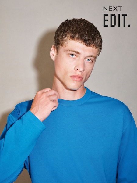 Blue - Regular Long Sleeve Heavyweight Boxy Edit T-shirt