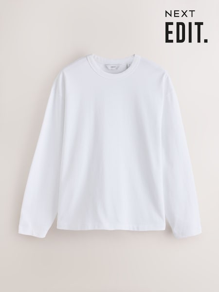 Valkoinen - Regular Long Sleeve Heavyweight Boxy Edit T-shirt