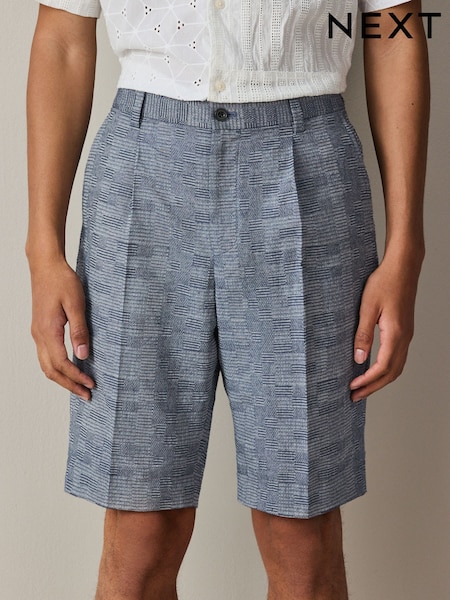 Көк - Regular Relaxed Fit Check Cotton Rich Texture Suit Shorts