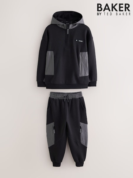 Black/Grey - Baker By Ted Baker Oversized Blue Funnel Neck Hoodie And Joggers Set