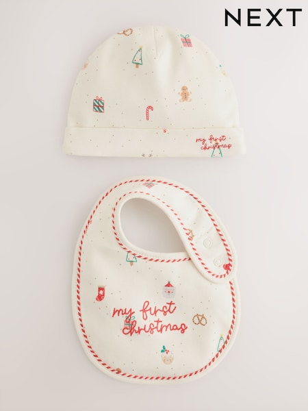 White/Red My First - Christmas Baby Hat & Bib Set (0-12mths)