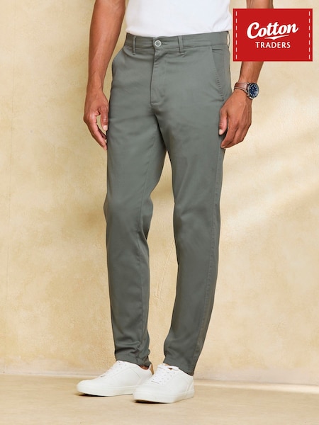Green - Regular Cotton Traders Relaxed Tapered Chino Trousers 29"