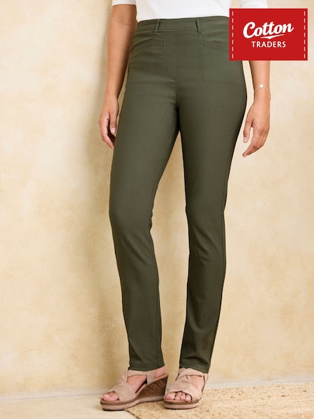 Green - Cotton Traders Super Stretchy Pull On Slim Leg Trousers