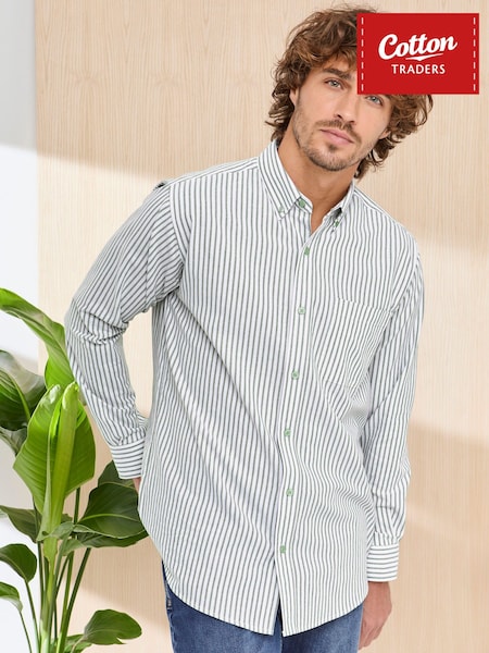 Stripe Green/White - Regular Cotton Traders Signature Long Sleeve Oxford Shirt