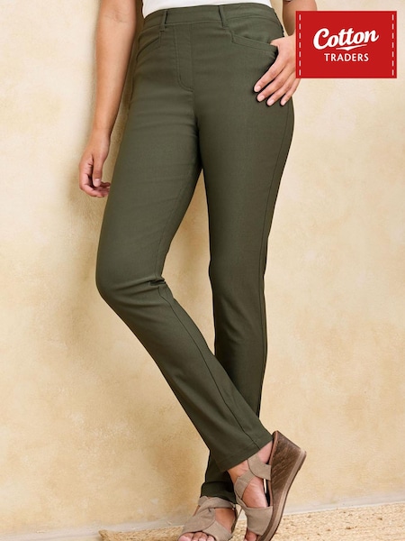Green - Cotton Traders Super Stretchy Pull On Slim Leg Trousers