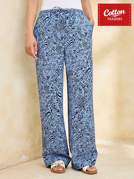 Blue - Cotton Traders Printed Pull On Trousers 27"