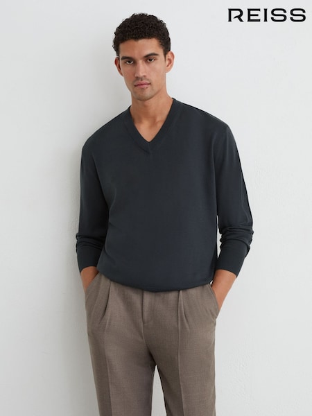 رمادي Vulcan - Regular Reiss Earlsfield Merino Wool V-neck Jumper