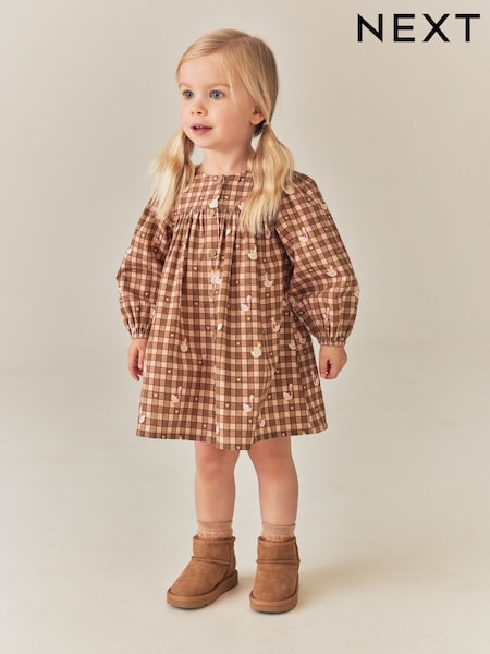 ירוק משבצות - Long Sleeve 3d Character Dress (3mths-8yrs)