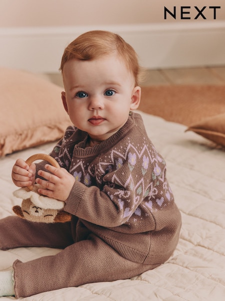 Chocolate Brown - Fairisle Knitted Jumper And Legging Baby Set 2 Piece (0mths-2yrs)