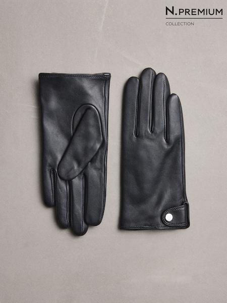 שחור - N. Premium Leather Gloves With Cashmere Lining