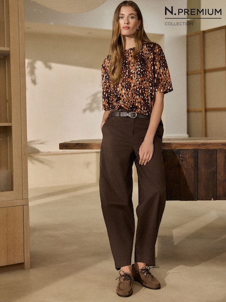 Chocolate Brown - N. Premium Barrel Leg Chino Trousers