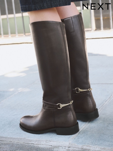 Chocolate Brown - Forever Comfort® Snaffle Rider Knee High Leather Boots
