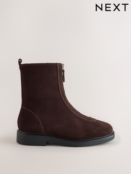 চকোলেট ব্রাউন - Forever Comfort® Suede Front Zip Leather Boots