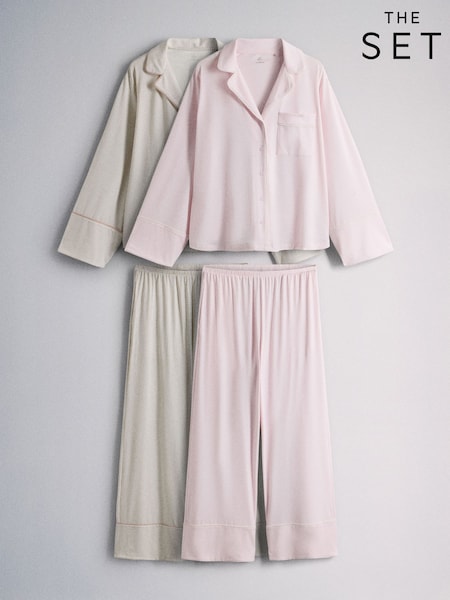 Pink / Stripe - The Set 2 Pack Viscose Blend Button Through Long Pyjamas