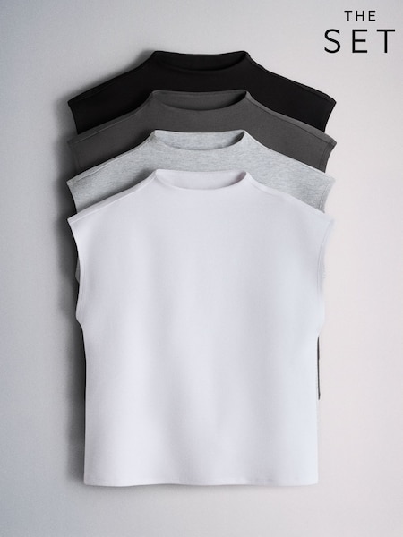 Grey/Charcoal/Black/White - The Set 4 Pack Mock Neck Cap Sleeve Formal Tops