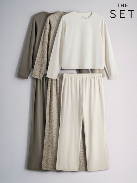 Animal/Taupe/Ecru - The Set 3 Pack Long Sleeve Cotton Pyjamas
