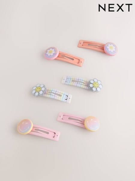 Pink - Smiley Flower Hair Clips 6 Pack