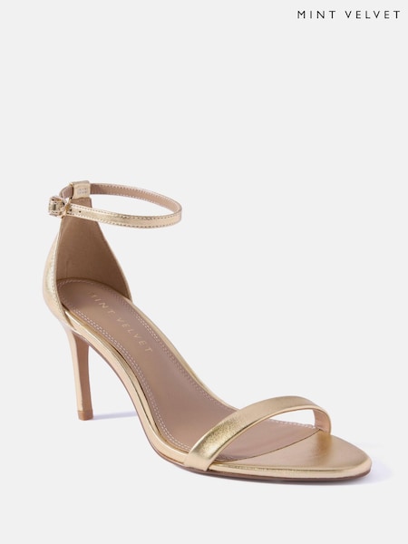 Gold - Mint Velvet Skye Leather Strappy High Heels