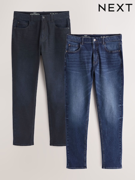 Tintenblau und Mittelblau - Slim Fit Essential Stretch Jeans 2 Pack