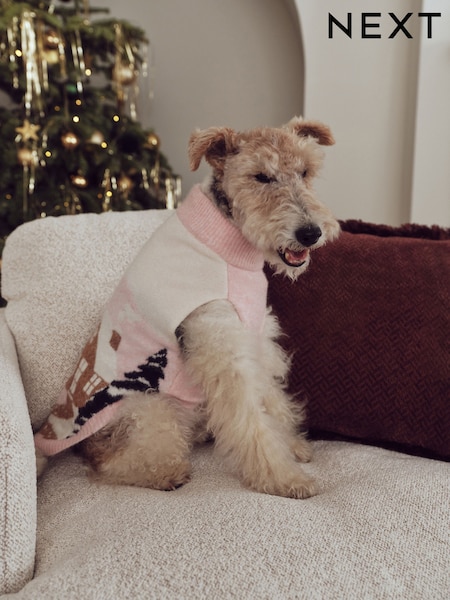 Pink/White - Christmas Scene Knitted Pet Jumper