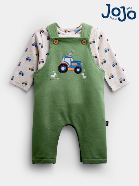 Zeleni traktorji - Hlače z naramnicami iz džersija Jojo Maman Bébé & Komplet bodijev