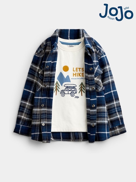 Dark Blue Check - Jojo Maman Bébé 2-piece Brushed Check Shirt & Top Set