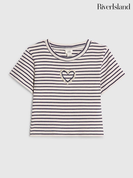 Blue - River Island Stripe Heart Baby T-shirt