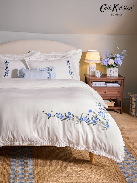 Cath Kidston Embroidered Frill 100% Cotton Duvet Cover And Pillowcase Set
