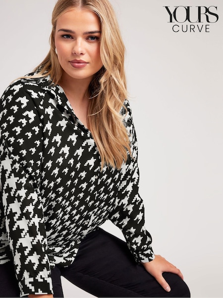 Yours Curve Black London Dogtooth Print Longline Shirt (Y67613) | €52