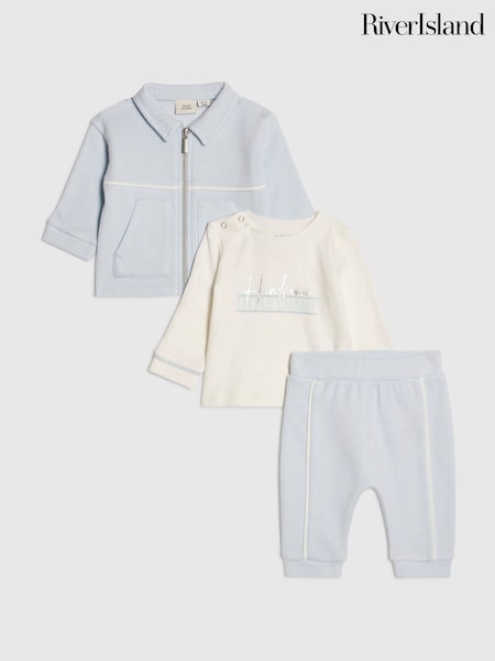 Blue - River Island Jacquard Shacket & Joggers Set 3 Piece