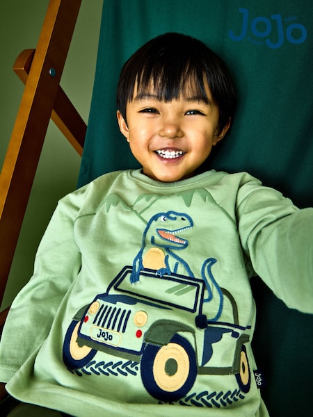 Khaki Green Dino - Jojo Maman Bébé Appliqué Top