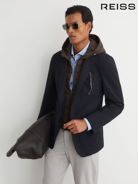 Bleu marine/ marron - Tailored Fit Reiss Boxer R-flex Gilet-insert Single-breasted Blazer