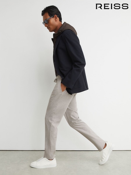Grey Melange - Regular Reiss Trip R-flex Four-way Stretch Drawstring Trousers Tailored-fit