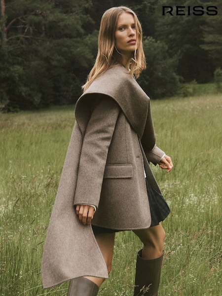 토프 뉴트럴 - Reiss Lori Wool-blend Short Blindseam Coat With Scarf