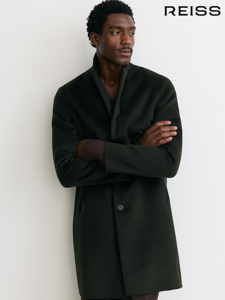 Green - Regular Reiss Knight Wool-blend Single-breasted Epsom Coat