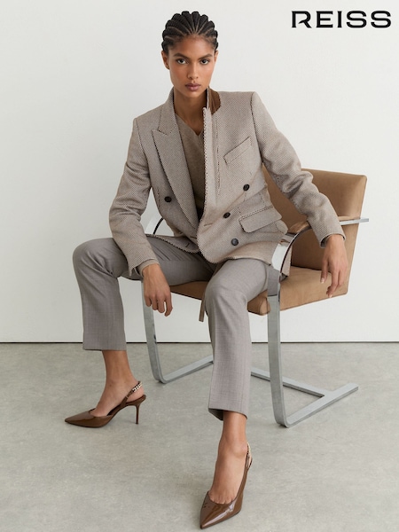 Camel - Reiss Lucia Patent-leather Chain-slingback Heels