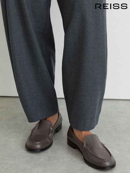 Grey - Reiss Renee Leather Apron-toe Loafers
