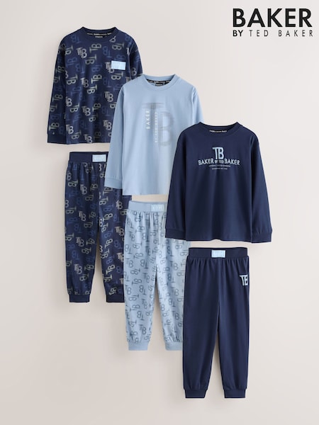 Blue/Navy - Baker By Ted Baker 3 Pack Long Sleeve Pyjamas