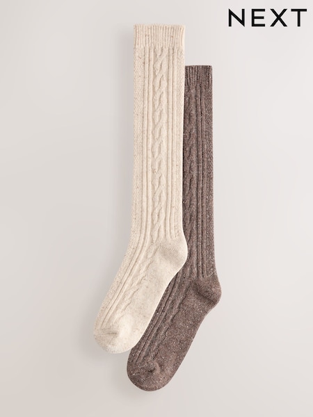 Вівсяний/шоколадно-коричневий - Thermal Wool Blend Cable Knit Knee High Socks 2 Pack