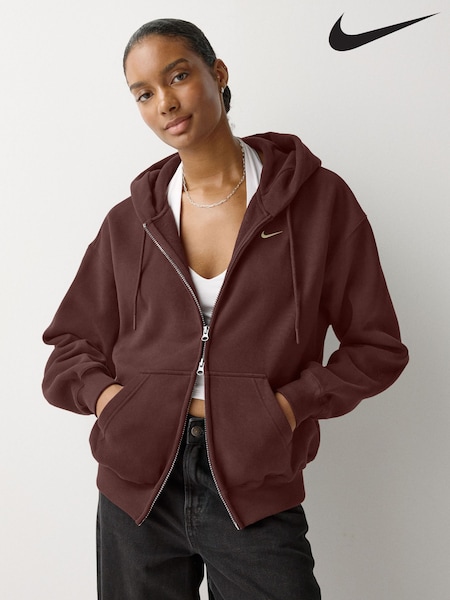 Burgundy - Nike Studio Fleece Oversized Hoodie