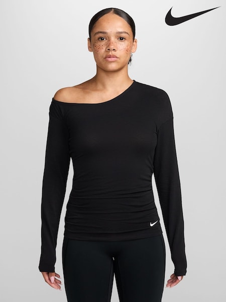 Black - Nike One Dri-fit Relaxed Boat Neck Femme Top