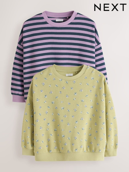 綠色/紫色 - Cosy Rib Sweatshirts 2 Pack (3-16yrs)