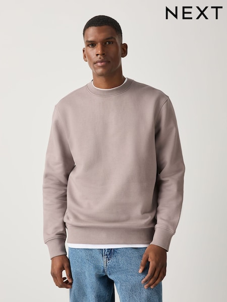 صخري محايد - Regular Fit Heavyweight Cotton Rich Crew Neck Sweatshirt