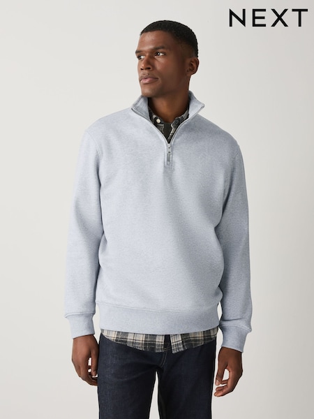 Grey Marl - Regular Cotton Rich Jersey Quarter Zip Sweatshirt