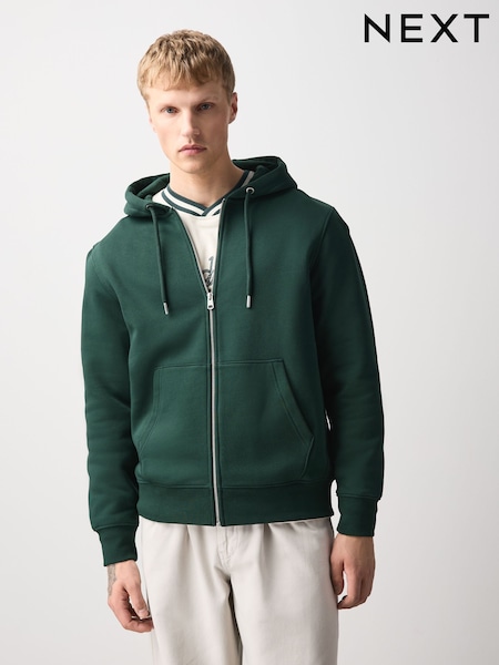 Tünd Yaşıl - Regular Cotton Rich Heavyweight Jersey Full Zip Hoodie