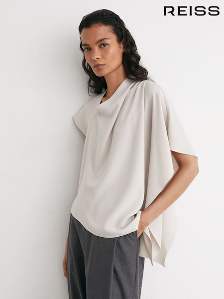 Светло-серый - Reiss Jade Asymmetric Draped-sleeve Top