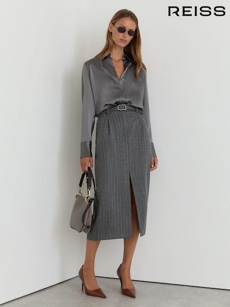 Dunkelgrau - Reiss Ameira Silk-satin Concealed-placket Shirt