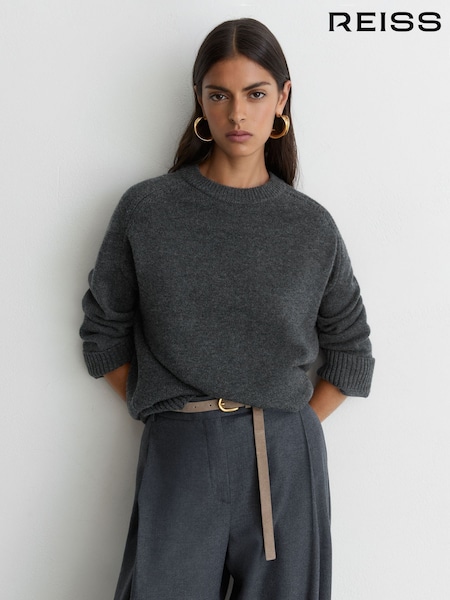 Charcoal Grey - Reiss Riley Wool-cashmere Crew-neck Raglan Jumper