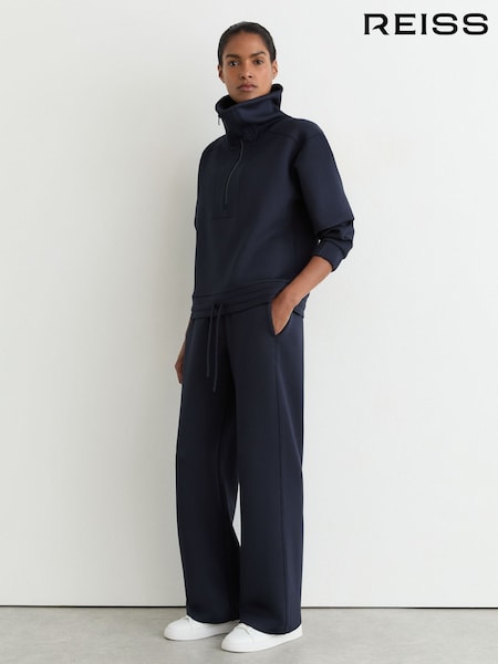 Navy - Reiss Laney Premium Interlock Half-zip Sweatshirt